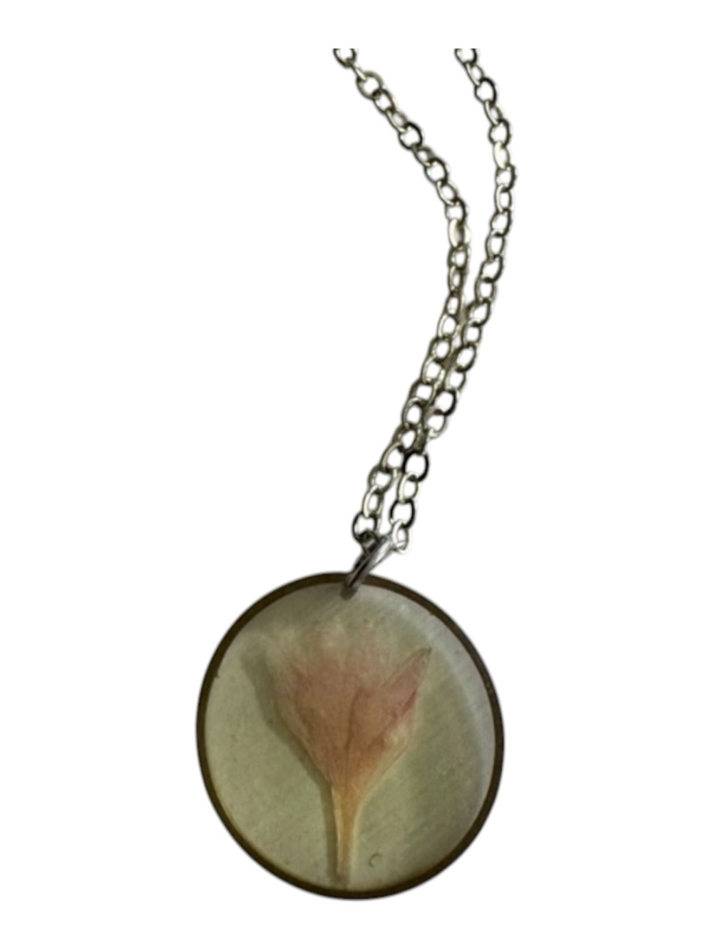 🌸 VTG 80's Pressed Pink Flower Petal Resin Gold Minimalist Necklace